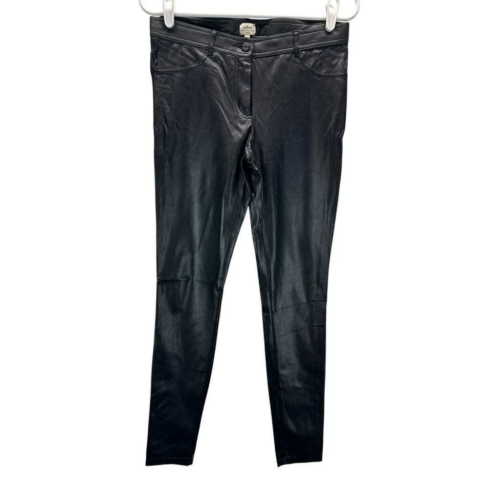 Aritzia Wilfred Free Black Faux Leather Skinny pants Button Closure 6 Party